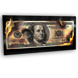 1 Quadro Decorativo Nota Dólar Pegando Fogo Cédula 70x40