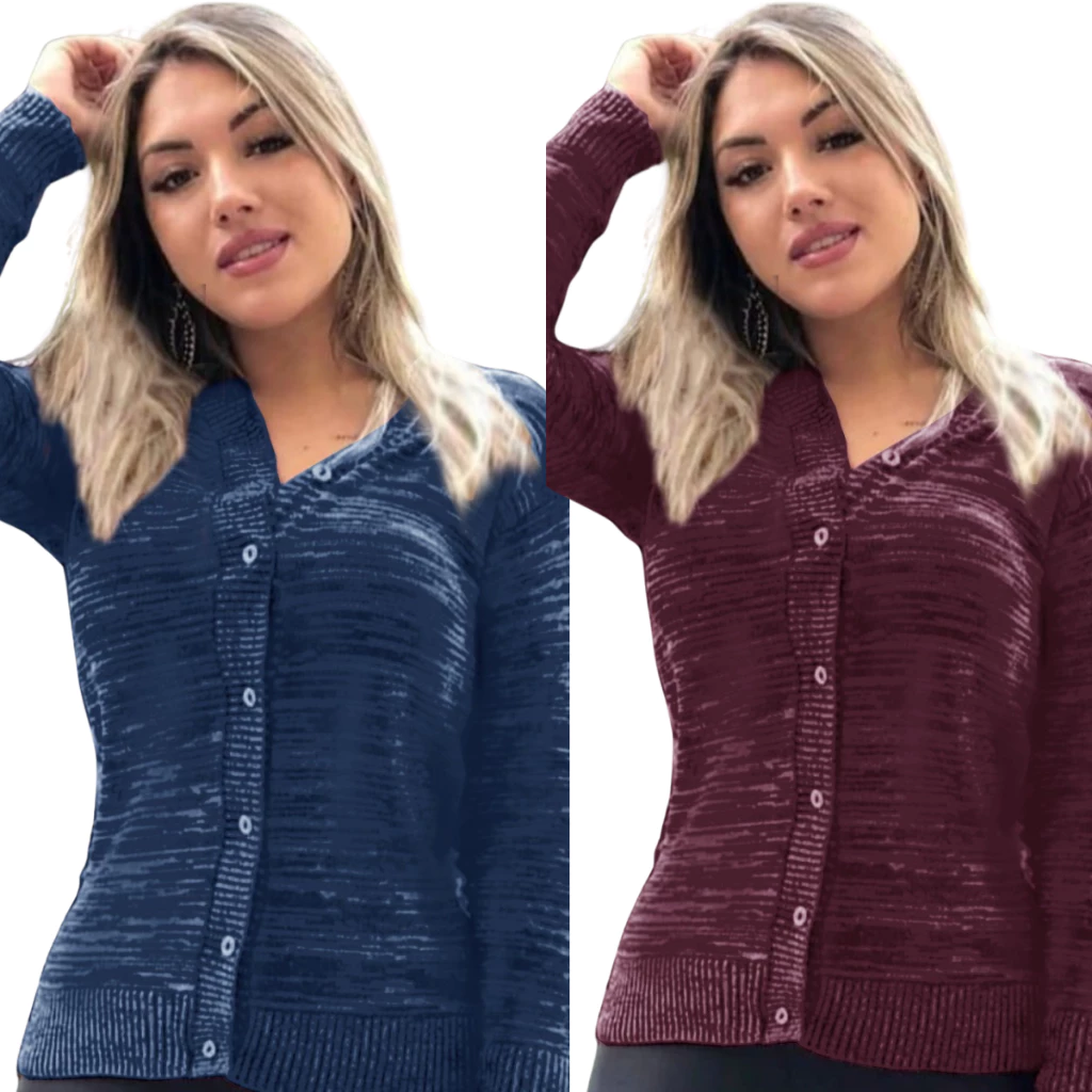 Kit c/2 Casaquinhos cardigan de botões moda outono inverno