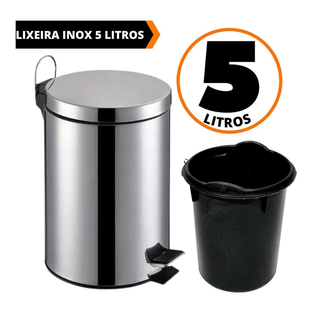 Lixeira de aço inox 5 litros banheiro cozinha escritório com balde removível Cesto de Lixo Pedal 5L