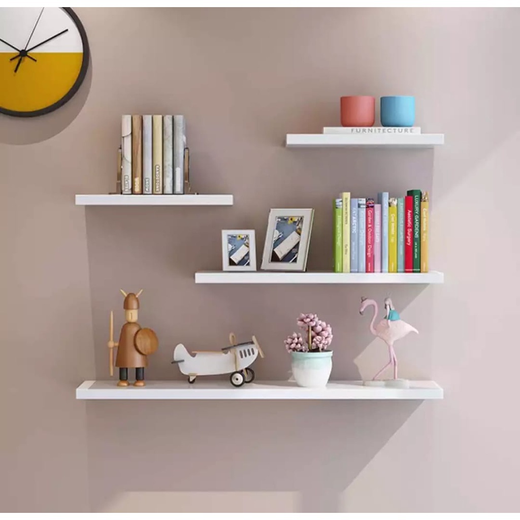 Kit 4 Prateleiras Nicho Mdf Branco 10x20/30/40/45 Sala Quarto Cozinha Com Kit De Instalação