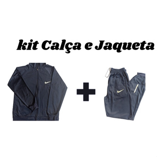 Kit agasalho SEM CAPUZ e calça Dry Fit chimpa bolso de zíper / cordão e elástico academia corrida esportiva