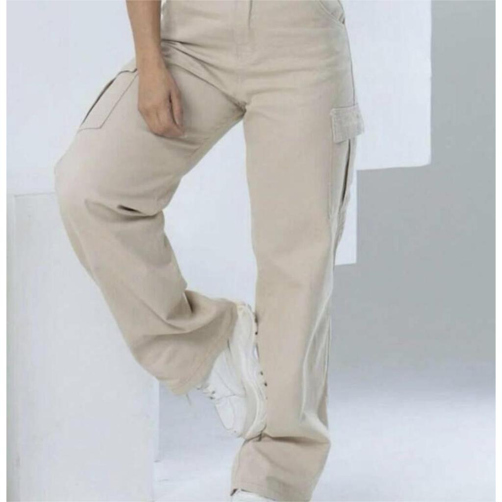 Calça Jeans Wide Leg Cargo Pantalona premium Cintura Alta bolsos lateral Perfeita