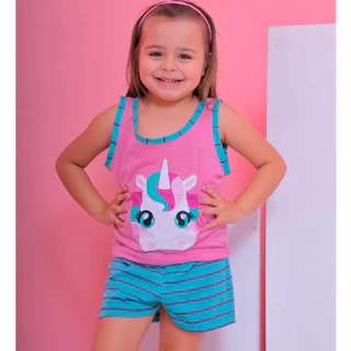 Pijama Infantil Unicornio Regata Baby doll criança estampado Verão Para dormir