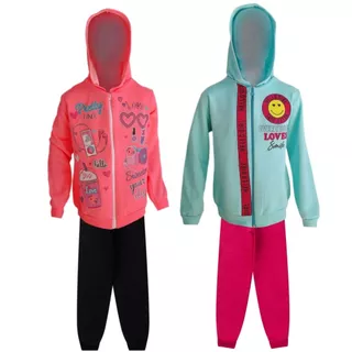 kit 2 Conjuntos Moletom Juvenil Feminino Blusa e Calça Flanelado Agasalho Inverno Capuz Ziper Punho, Roupa infantil Menina Tamanhos 10 12 14 16
