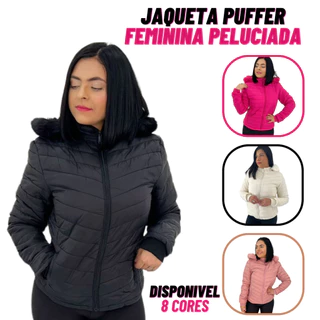 Jaqueta Feminina Peluciada Feminino Casaco Inverno Peluciada Touca impemeavel