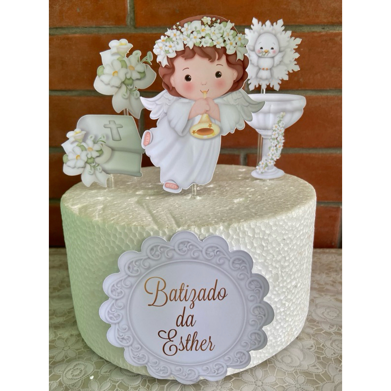 Topper topo de bolo batizado menina feminino impresso personalizado com ...