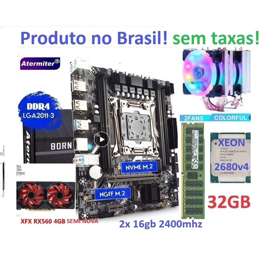 Kit Upgrade Desktop Intel Xeon 2680v4 X99 32gb DDR4 + Cooler Led + Brasil Pronta Entrega! Testado RX580