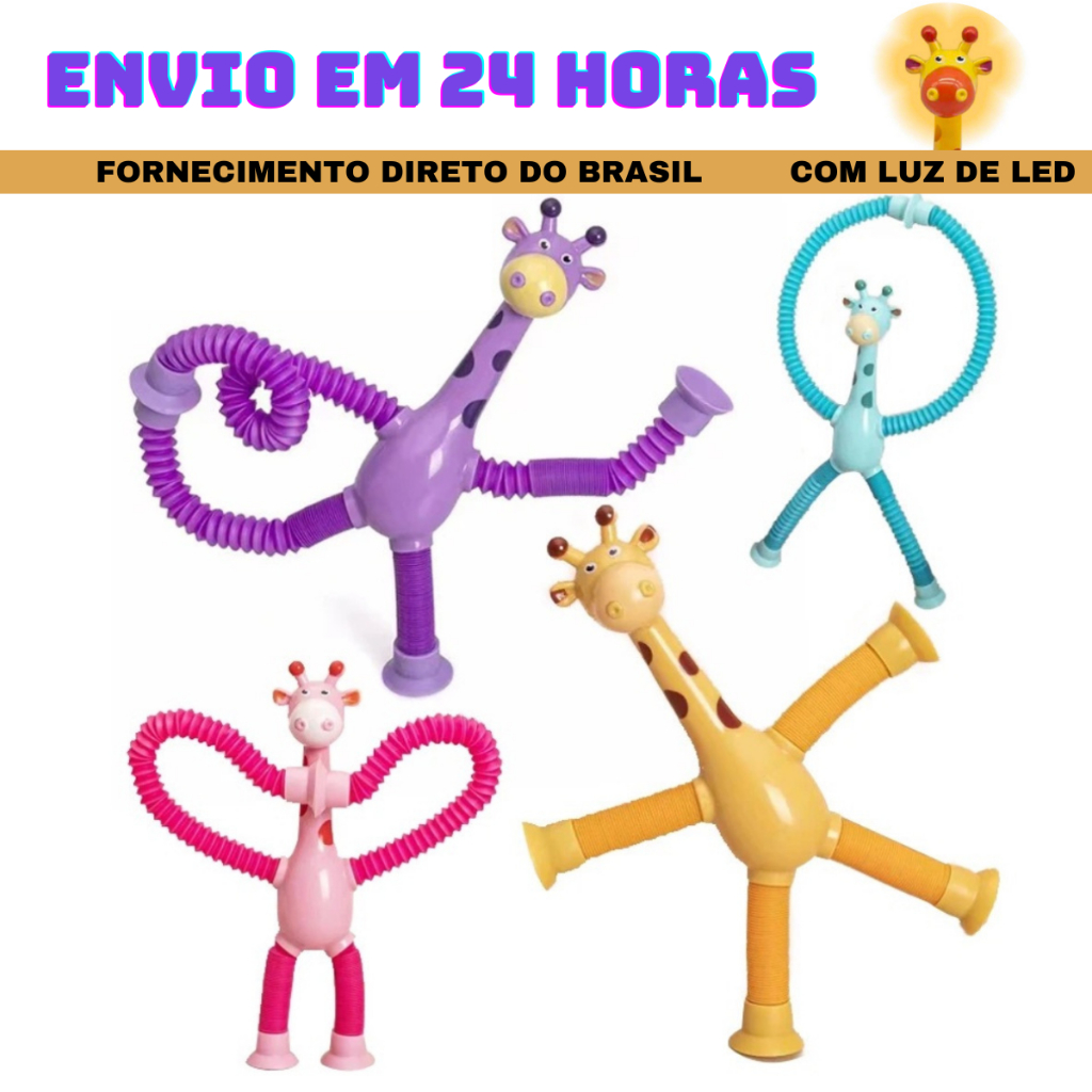 Brinquedo Infantil Girafa Pop Tubo Led Com Ventosa