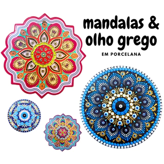 Mandala Olho Grego em Porcelana Enfeite Parede Descanso Panela Feng Shui