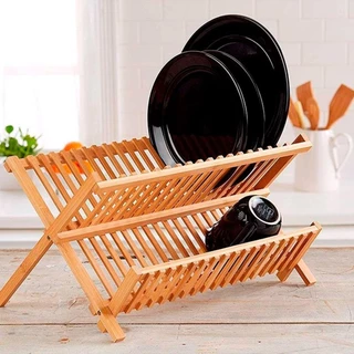 Escorredor De Pratos De Bambu 43x34Cm Com 14 Divisórias Dobrável Prático E Fácil  Para Pratos E Copos TopChef em Oferta na Shopee