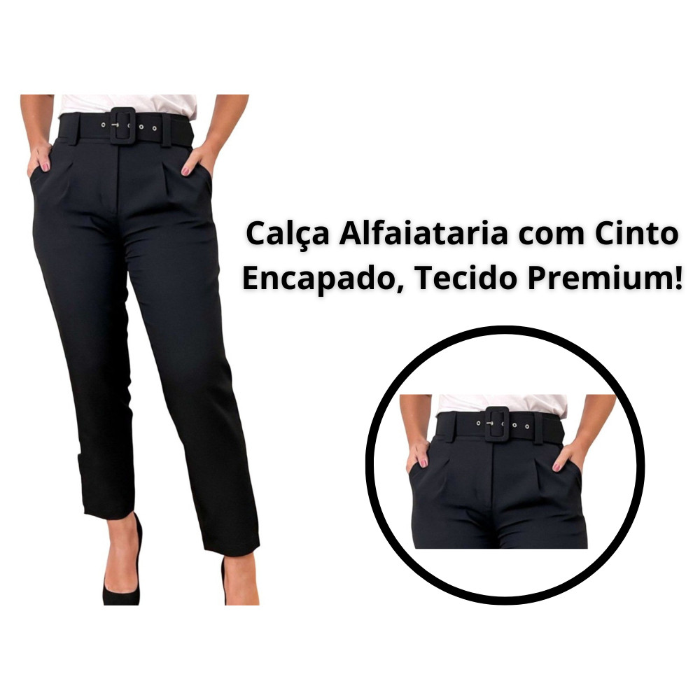 Calça Alfaiataria Feminina Calça Social Feminino Com Cinto e Botão Encapado
