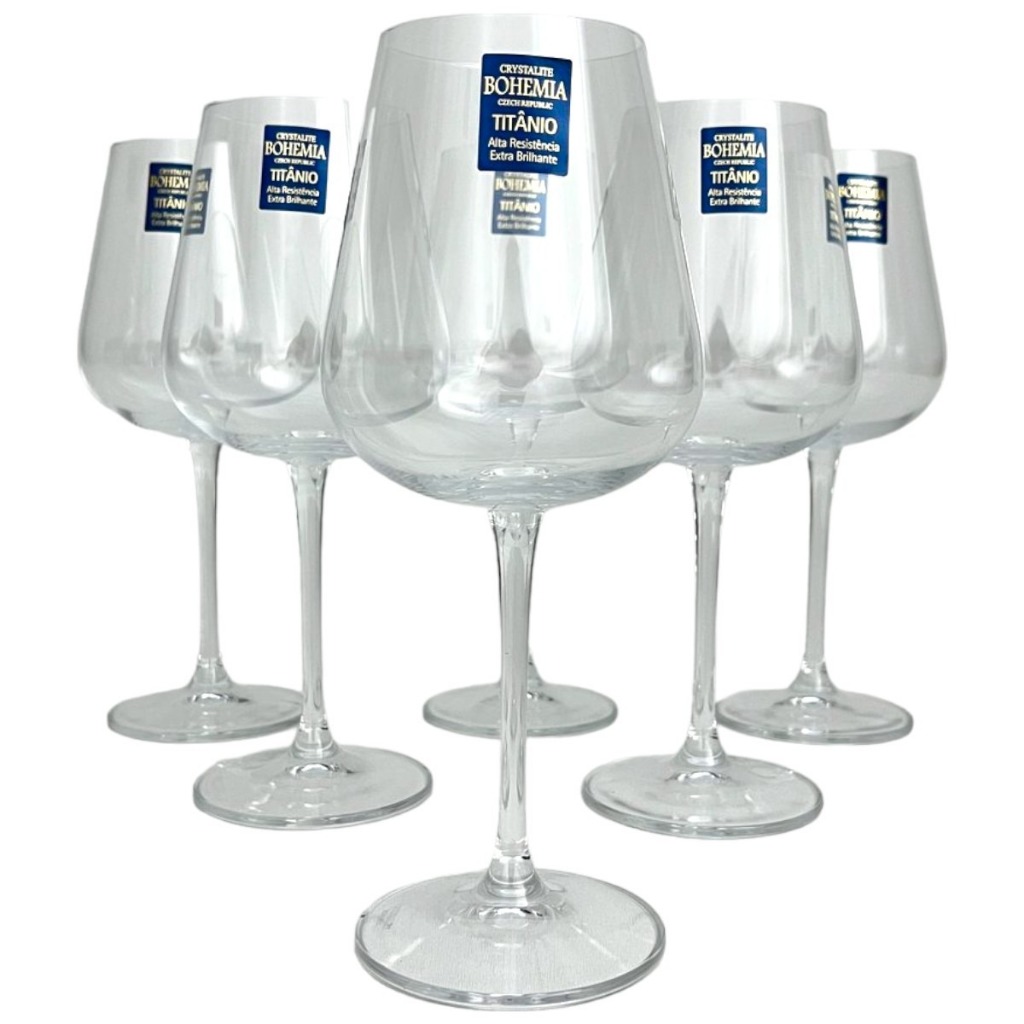 Jogo 06 Unidades de Taças de Cristal Bohemia Vinho 670ml