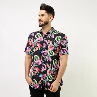 Camisa Social Masculino Floral Manga Curta verão