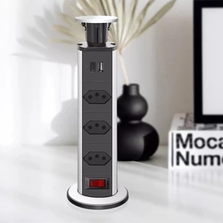 Torre De Tomada Multiplug Usb-c Retrátil Embutir Bancada