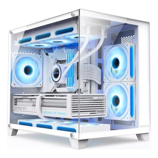 Gabinete Aquário Gamer Hyrax, Mini Tower, Micro ATX , Lateral e Frontal em Vidro Temperado, Branco - HGB730W