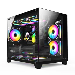 Gabinete Aquário Gamer Hyrax, Mini Tower, Micro ATX , Lateral e Frontal em Vidro Temperado, Preto - HGB730B
