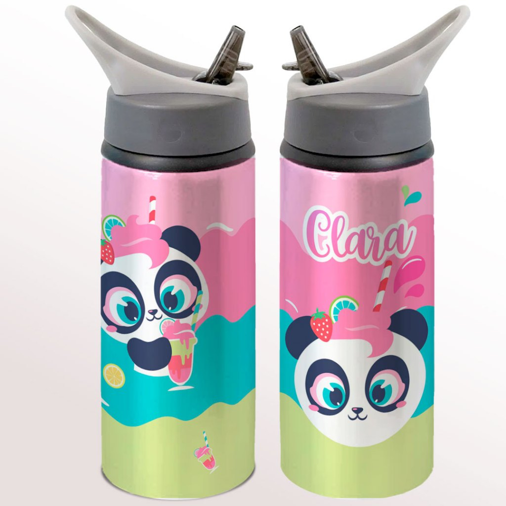 Garrafa Squeeze Panda Cherry Infantil Escolar Personalizado Com Nome