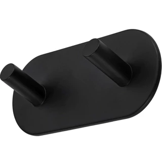 Suporte Gancho Cabide Dupla Preta Metal Auto-Adesivo Pendurar Utensilios Toalhas Multiuso