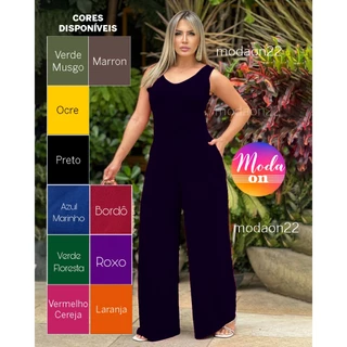 Macacão feminino longo de alça malha viscolycra leve e confortável varias cores