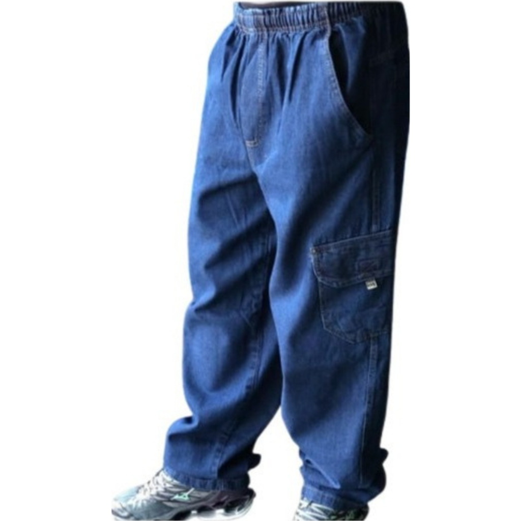 Calça Cargo Masculina Balão Jeans Elástico Cordão Moda Dazzling