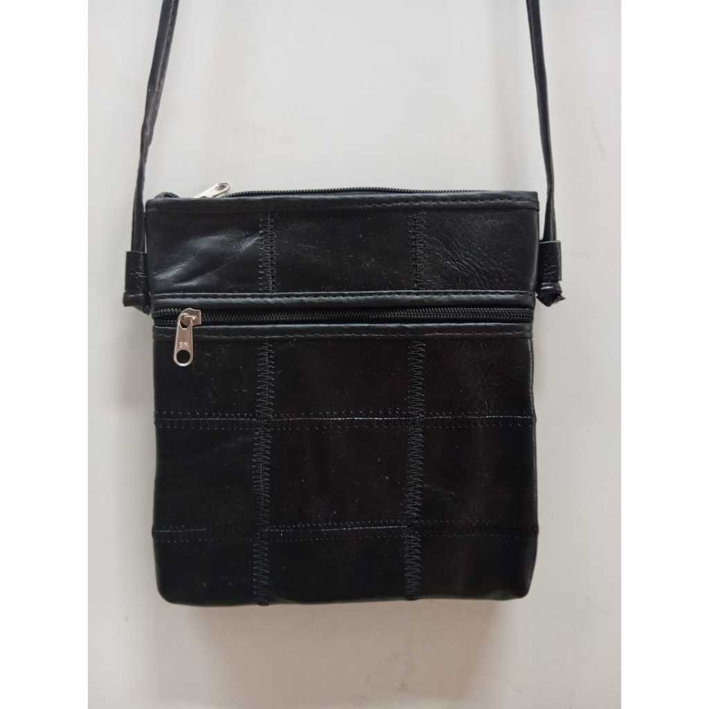 Bolsa de couro legitimo media quadriculada