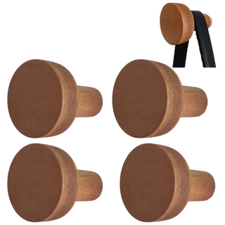 Kit 4 Ganchos Pendurador de Parede Redondo de Madeira Cor imbuia