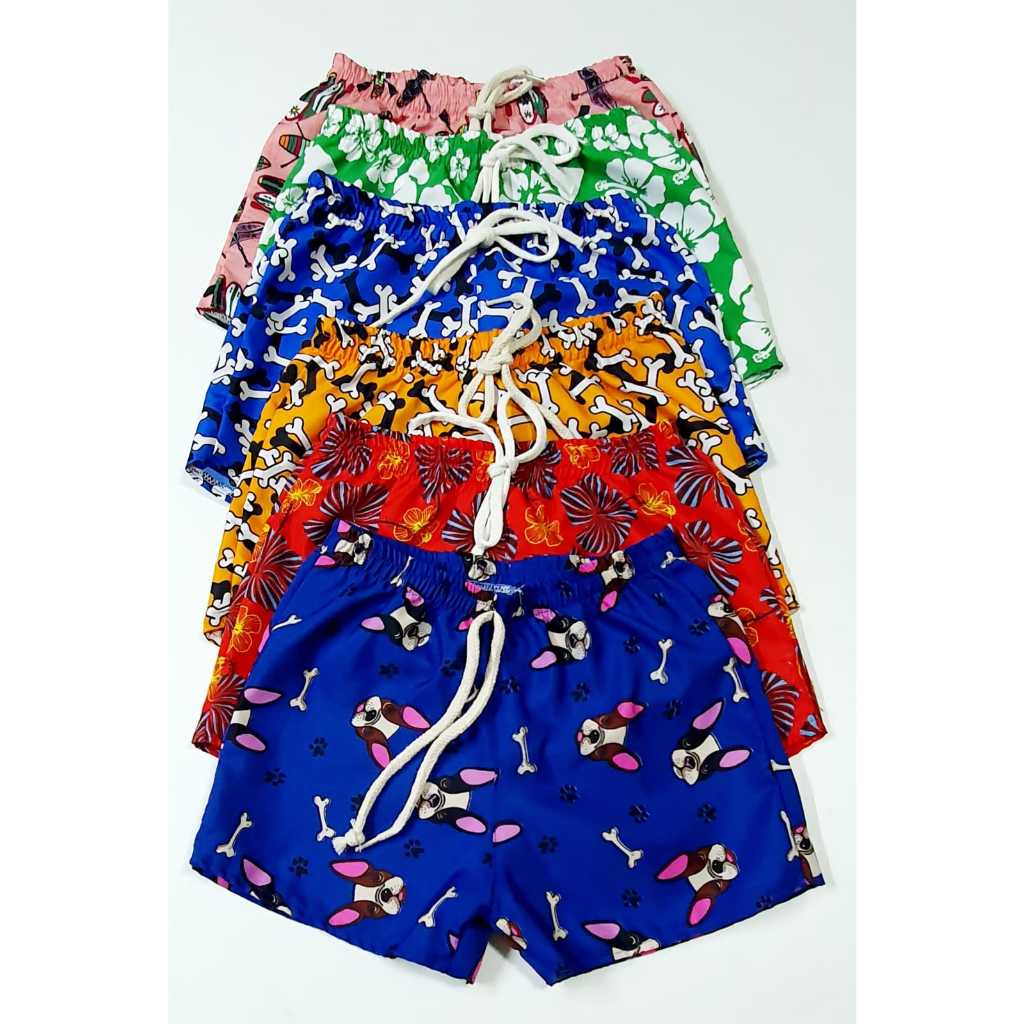 Kit 4 Shorts Infantil Feminino de Tecido Tactel Soltinho Estampado e ...