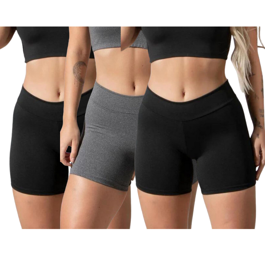 KIT 3 SHORTS MEIA COXA SUPLEX FEMININA LISA FTNES NÃO FICA TRANSPARENTE