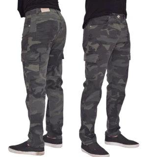 Calça Masculina Militar Camuflada Bolsos Laterais Cargo