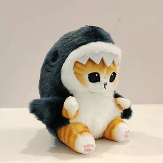 Chaveiro de Gato Tubarão de Pelúcia Pingente Gatinho de Gorro Touca Ninja Fofo Brinquedo Presente Crianças e Adultos Mães Pais Família Presente Natal Namorados Ursinho Fofo Mordida Morder Dentes