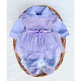 Macacão bebê menina com vestido em tule lilás