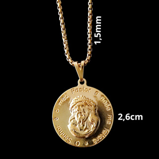 Corrente Masculina com Pingente Cristo Banhado a Ouro 60cm Cordão Masculino