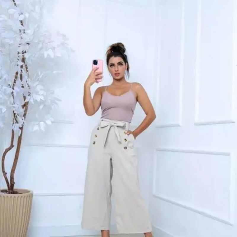 Calça Pantacourt Plus Size Feminina De Linho Botões Verão
