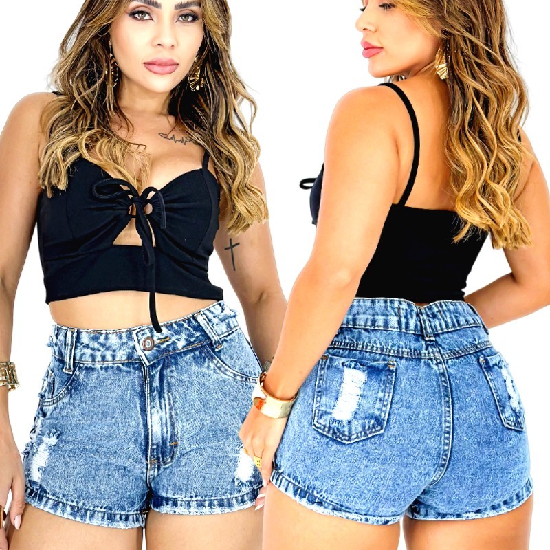 Short jeans rasgado em sales cima