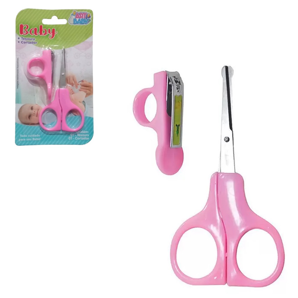 Kit Tesoura e Cortador de Unha Infantil Rosa Bebê Art Baby I7663 ...