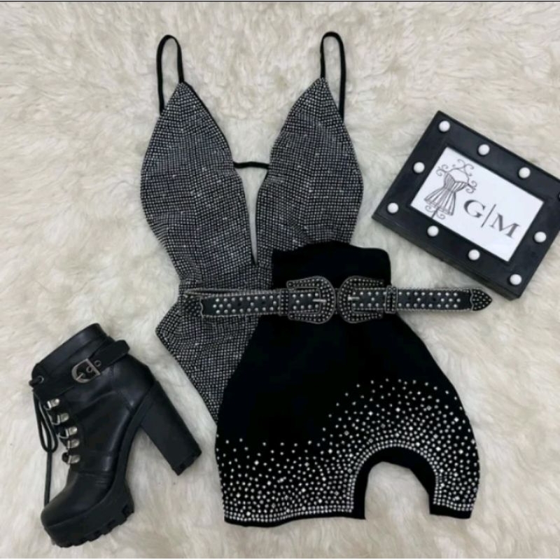 conjunto pedraria brilho strass moda balada | Shopee Brasil