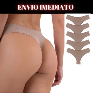 Kit 5 Calcinhas Fio Dental Bege Sem Costura Microfibra Tanga Corte a Laser Não Marca Microfibra