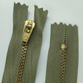 Zíper Metal Fixo Corrente 18cm Caqui Esverdeado - 10 Unidades