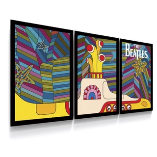 3 Quadros Decorativos Poster Yellow Submarine The Beatles Tamanho 42x90 cm