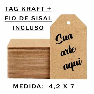 100 Tag Kraft + Fio de sisal incluso RETANGULAR ( PERSONALIZADO)
