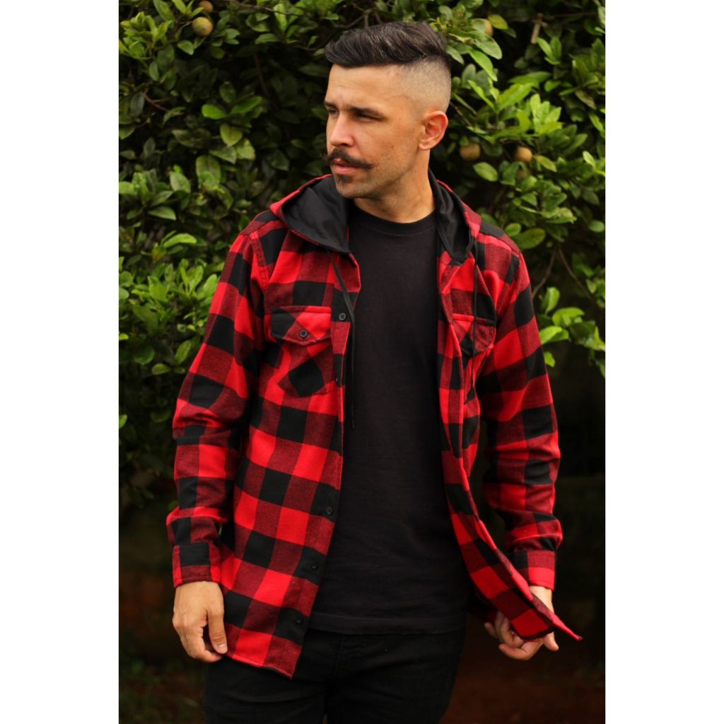 Camisa Flanela Xadrez Masculina Adulto Manga Longa Com Capuz
