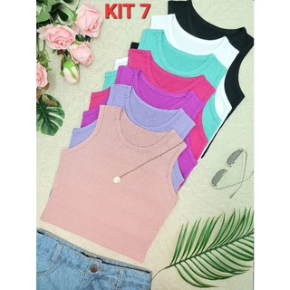 KIT7 Simples básico Regata & Camisa de malha canelada
