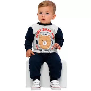 Roupa Bebê Menino Conjunto Moletom Infantil de Inverno Calça e Blusa Funny Quentinho de Frio Peluciado