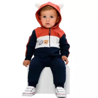 Macacão Bebê Menino Roupa Infantil de Inverno em Moletom Capuz Orelhinha Quentinho de Frio Peluciado