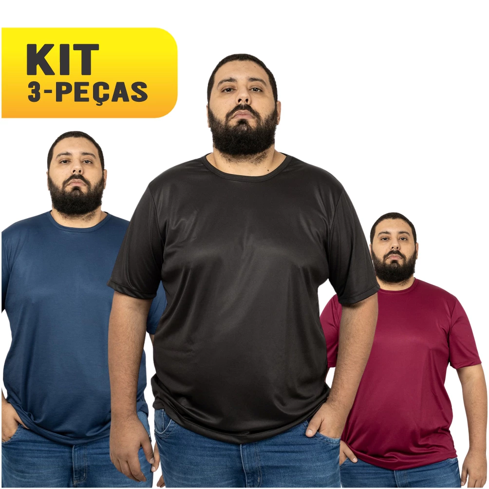 Kit 3 Camiseta Plus Size Dry Fit Masculina