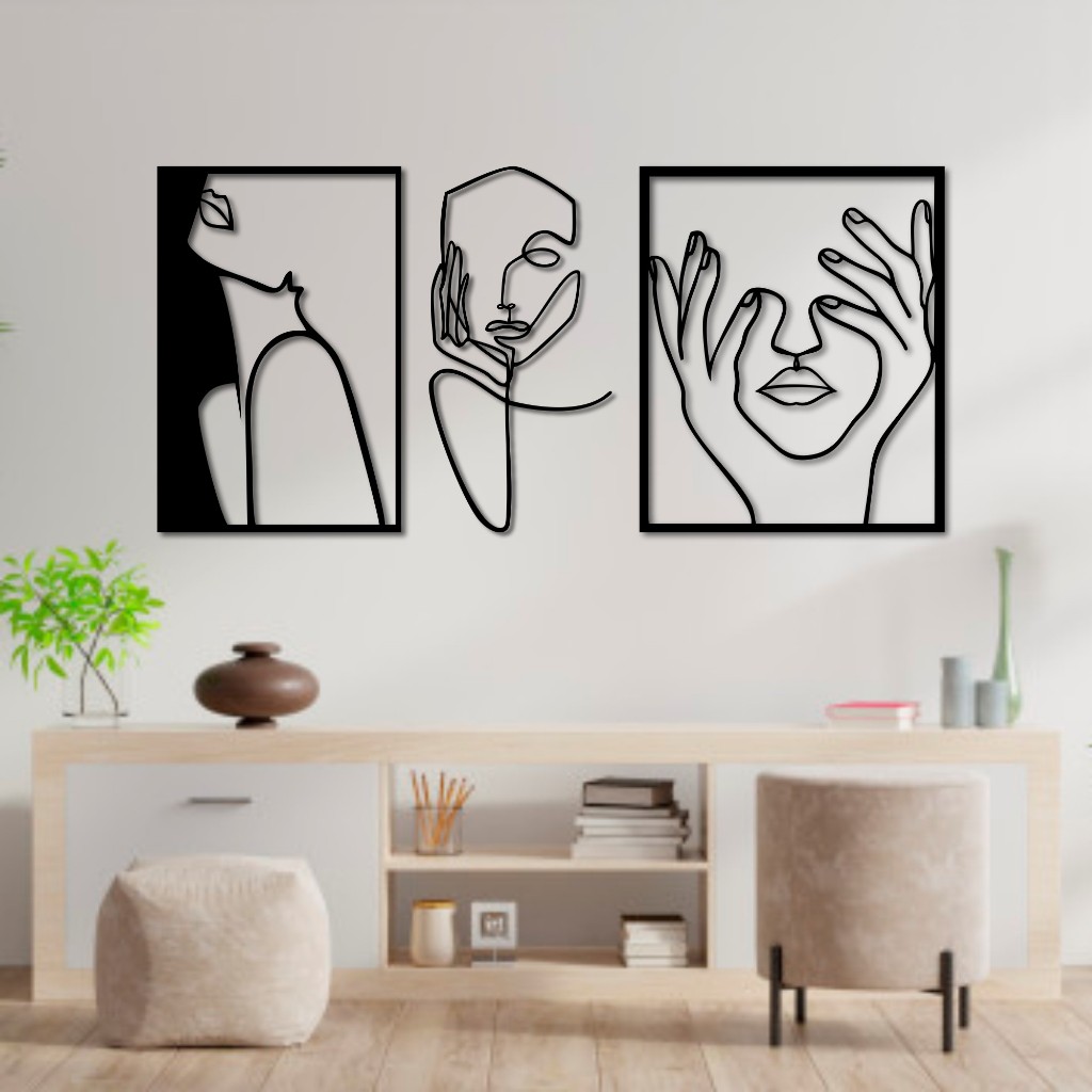 Imagem do produto Kit Quadro Decorativo Vazado Conjunto Mulheres Minimalista Mulher Escultura de Parede MDF Preto 2