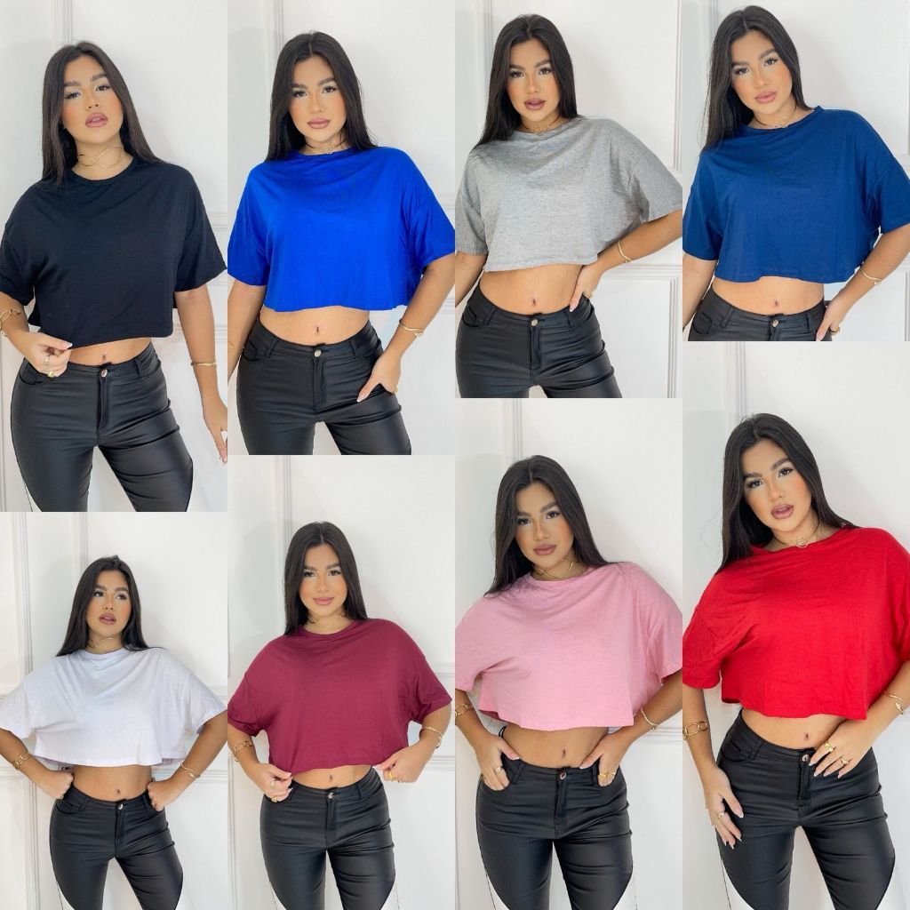 KIT 3 blusinhas Croppeds feminina básica curto