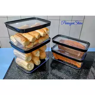 Kit conjunto 4 potes herméticos porta pães bolo de forma e torradas