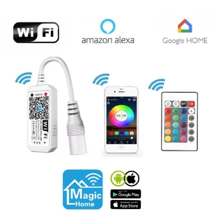 Controlador Dimmer WiFi APP Para Fita LED RGB Multicores + Controle Remoto Sem Fio + APP Celular Magic Home Alexa Google Home Equip. Smart Home
