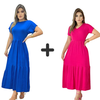 Kit Vestido Feminino Longo/Longuete Estilo Evangelico 3 Maria com Manga com 2 Vestido